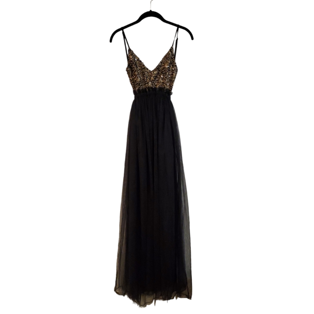 Dress Day Gold Black Tulle Formal Prom Homecoming Long Dress‎ Small